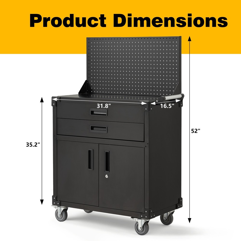 Danrelax 51.8" Mobile Workbench with Pegboard & Drawers