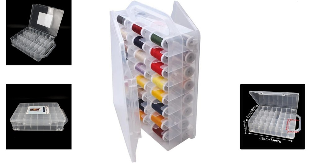 Multi-Purpose Clear Portable Organizer with 46 Compartments for Threads & Crafts