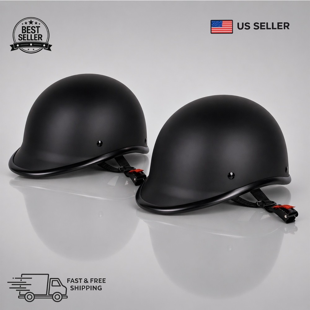 2 Pack DOT Approved Half Shell Motorcycle Helmets Matte Black Open Face Hawk Pro