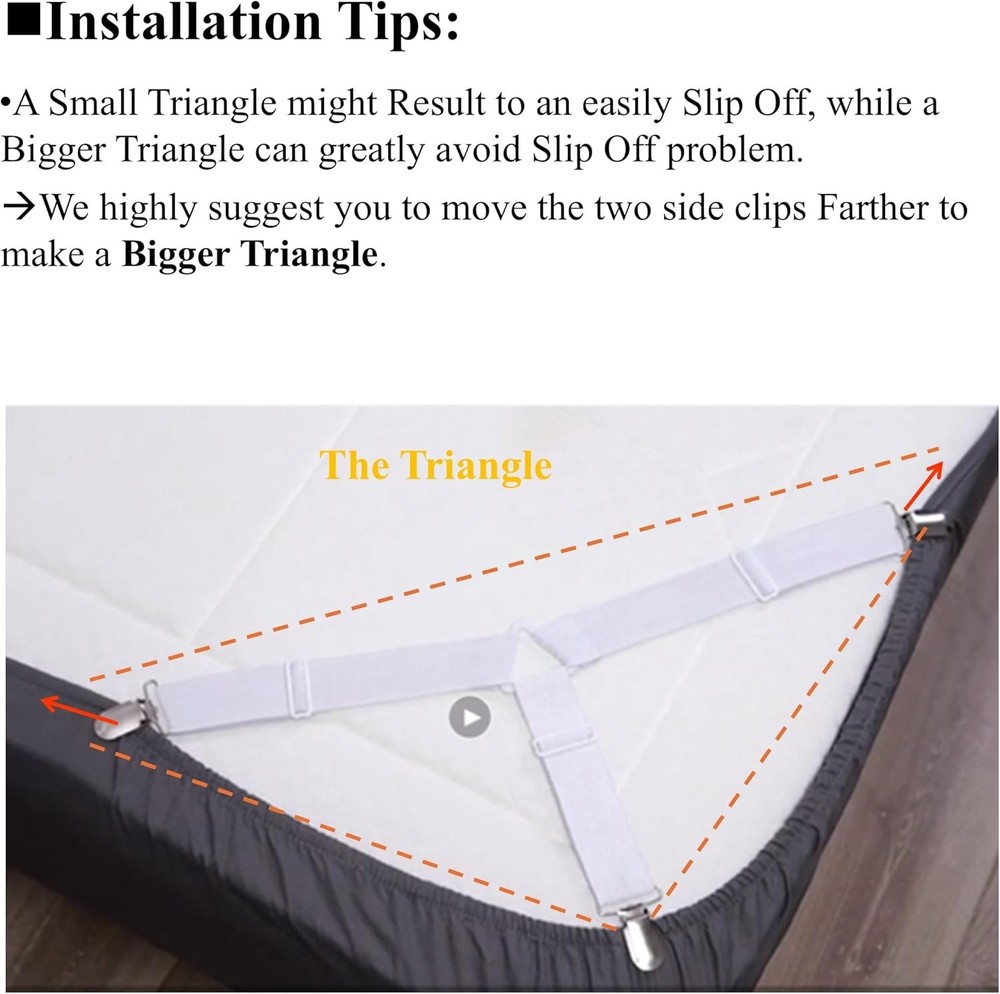 Adjustable Bed Sheet Straps Heavy Duty Elastic Triangle Clips Sheet Fasteners