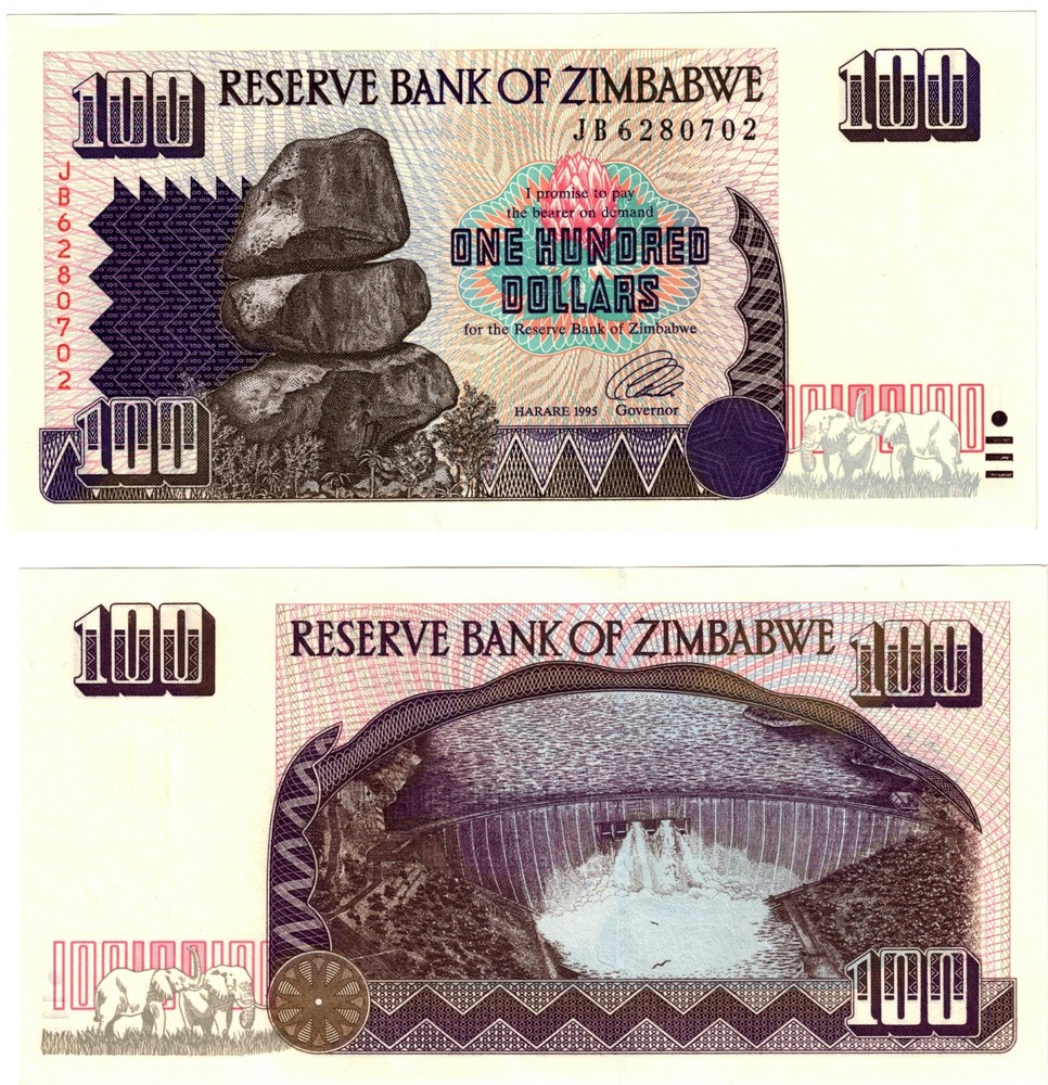 1995 Zimbabwe 100 DOLLAR Banknote  UNC P9