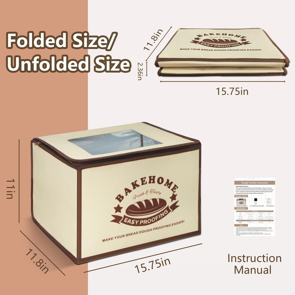 Bread Proofing Box for Bread Pizza, Foldable Zippered Sourdough Starter Warme...