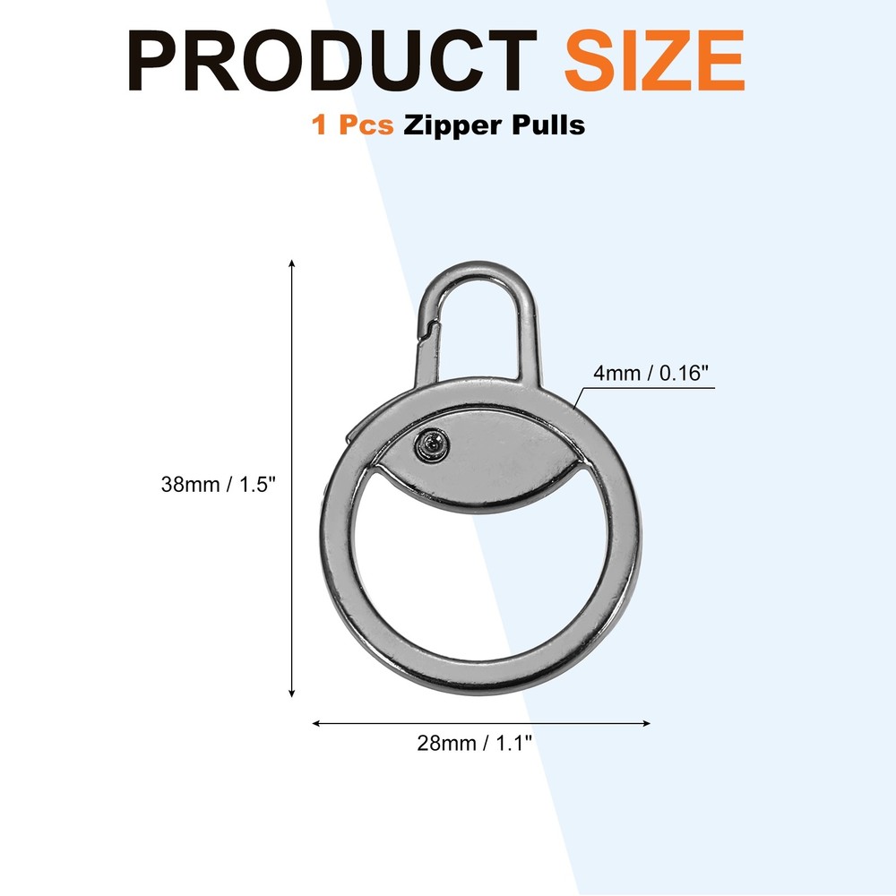 Zipper Pull Charm 1 Pcs Round Zipper Pull Replacement, Light Black