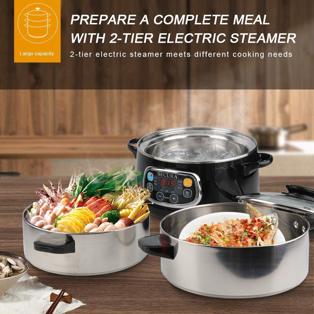 Secura Electric Food Steamer, Vegetable Double Tiered Stackable Baskets with ...