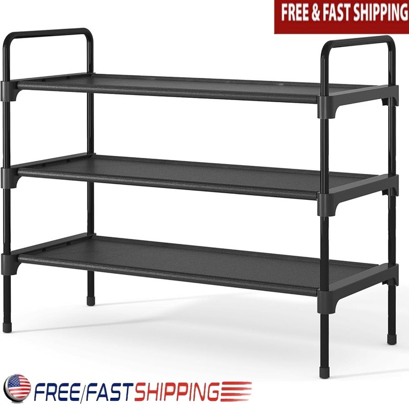 3 Tier Shoe Rack Stackable Organizer Durable Space Saving Entryway Storage New