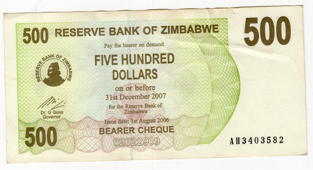 Banknote Zimbabwe P43 500 Dollars 2006