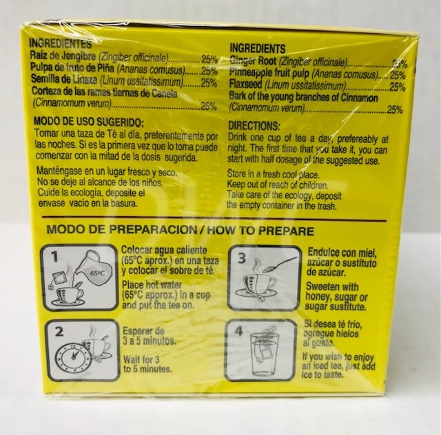 3 Pack TEA CHUPA PANZA TE GINGER PINA LINAZA CANELA 90 Day Supply DETOX GN+VIDA