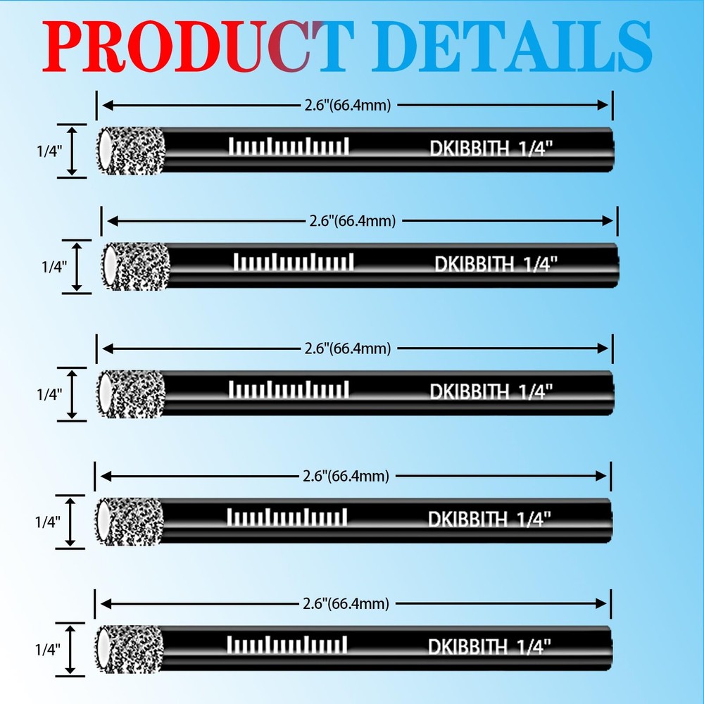 DKIBBITH 5 Packs 1/4" Diamond Drill Bits for Tile, 5 Pcs