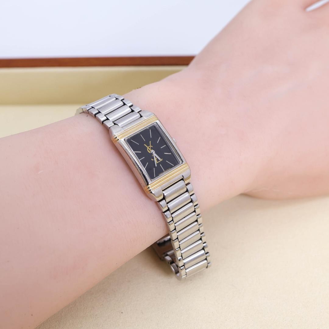Yves Saint Laurent 2528 Wristwatch Vintage Black Dial Leather Band Timepiece