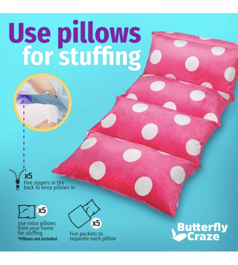 Butterfly Craze Pillow Bed Floor Lounger Cover 5 King Pillows Required- Hot Pink