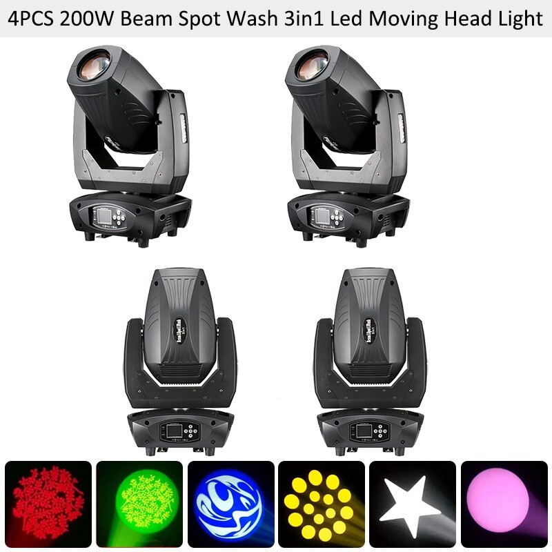 BECEN 4pcs Rainbow Effect 200W Led Moving Head Light 4prisms Beam Event DJ Light