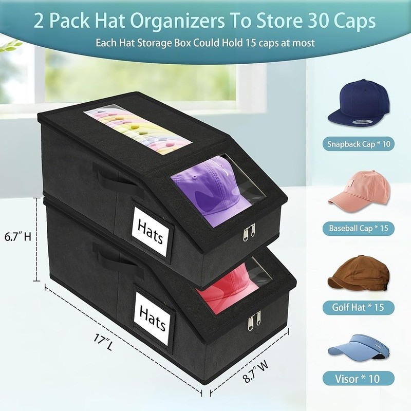 Stackable Hat Organizer W/ Dustproof Windows Baseball Caps & Accessories New