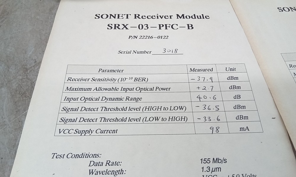 2 NOS Optical Communication Inc SONET Receiver Module SRX-03-PFC-B