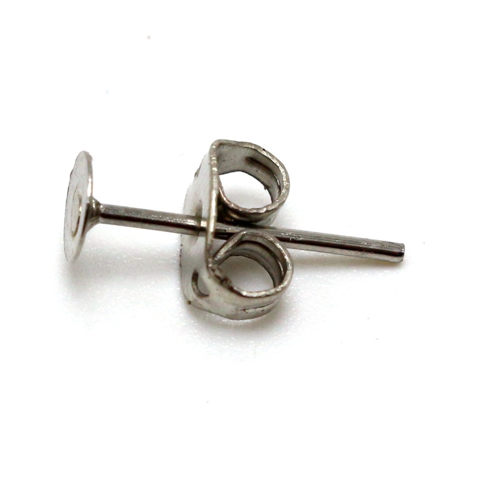200pcs Silver Tone 4mm Flat Blank Pad Earring Ear Post Stud with Stopper Finding