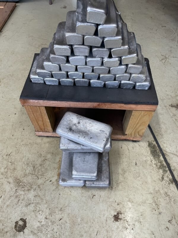 30 lbs Hand Poured Aluminum Ingots, almost full med. flat rate box, for casting