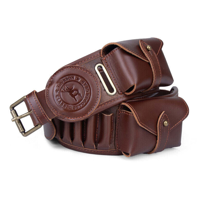 TOURBON PU Leather 410GA Ammo Belt Shotgun 45-70 Rifle Shell Carrying Side Pouch