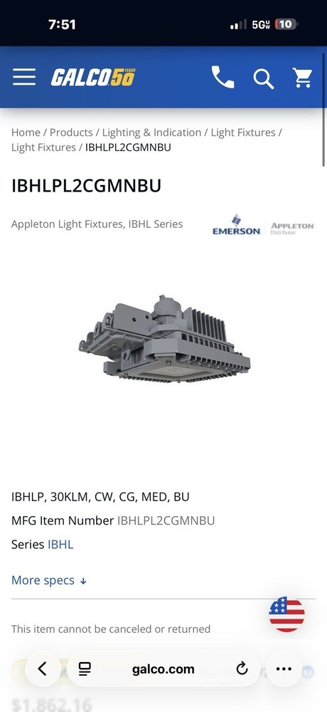 Appleton 30k Lumen Light Fixture LED