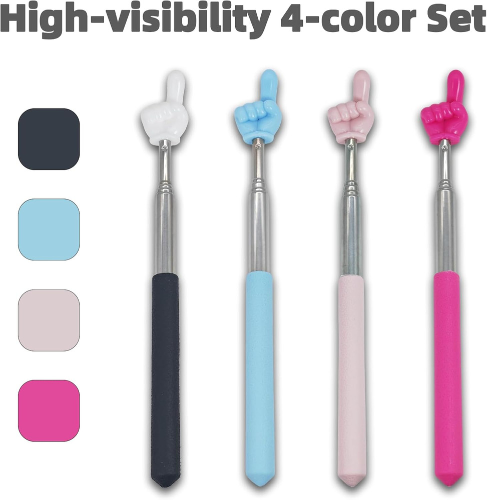 4 PCS Extendable Pointer Finger Stick - Bright Colored Telescopic Teachers Point