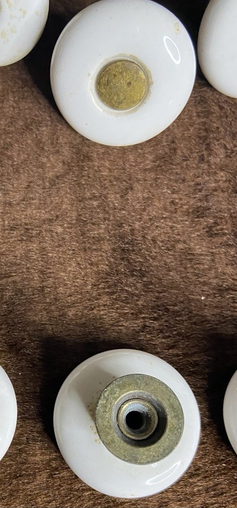 Cabinet Knobs 10 White Porcelain And Center Brass Pulls Vintage