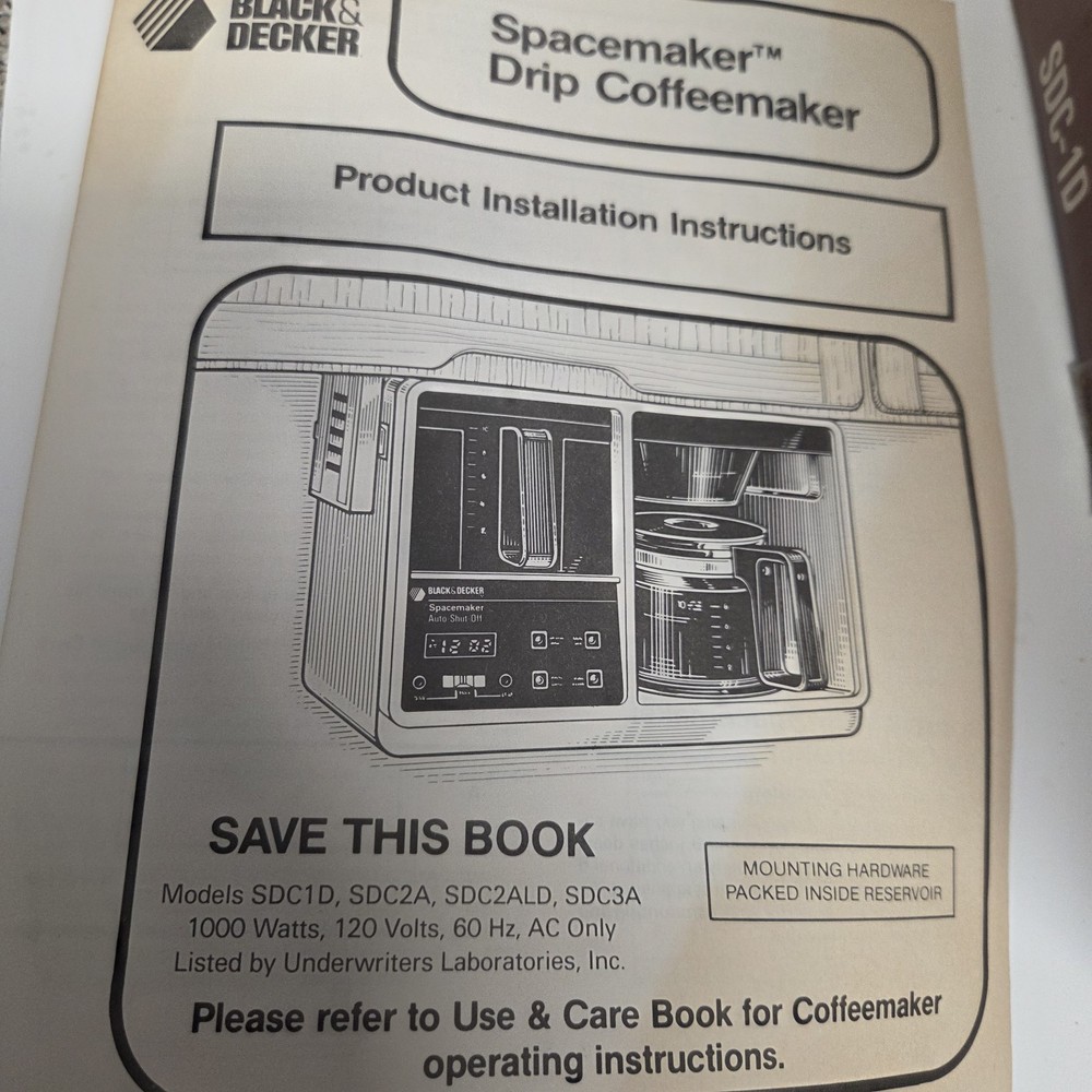 New Black & Decker SDC-1D Spacemaker Coffee Maker Under Cabinet w/ BRACKETS