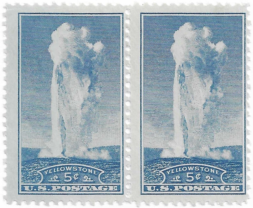 STAMP US SCOTT 744 "Old Faithful" 5 CENT 1934 MH HORIZONTAL PAIR