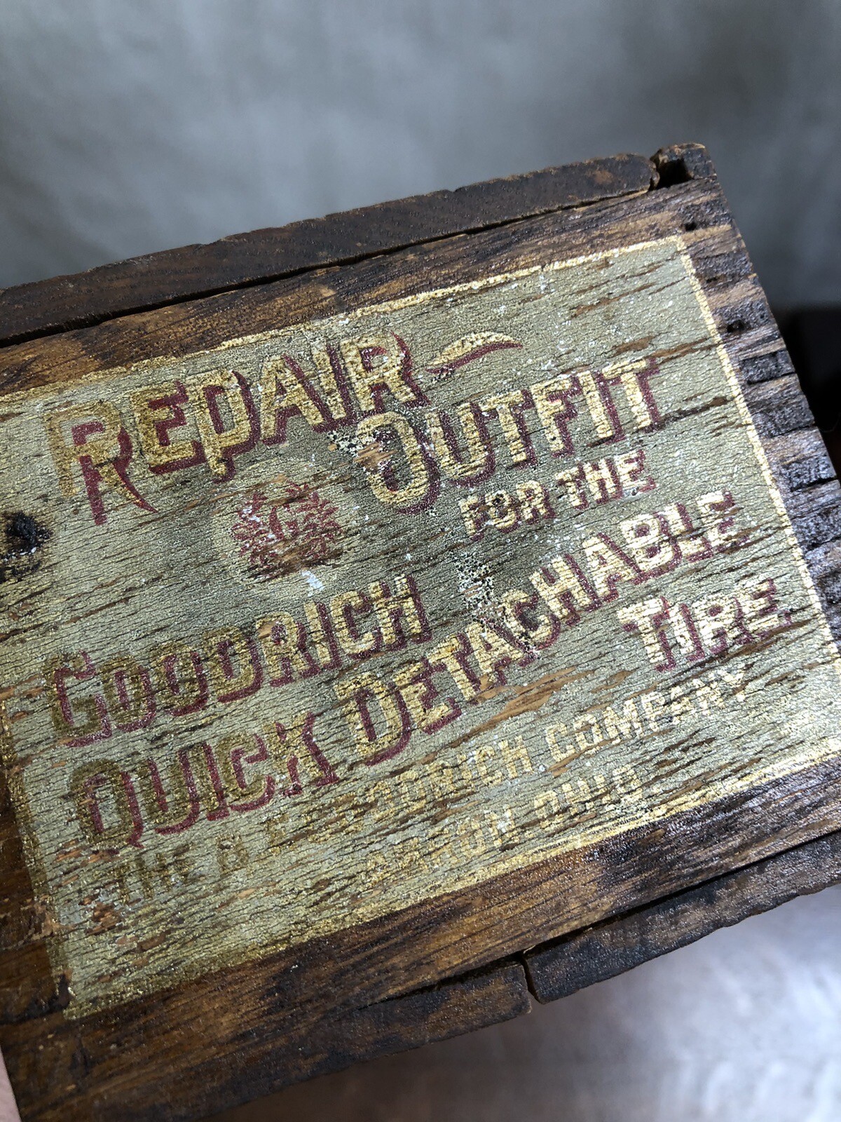 Vintage Wooden Crate Repair Outfit For The Quick Detachable Tire B.F. Goodrich