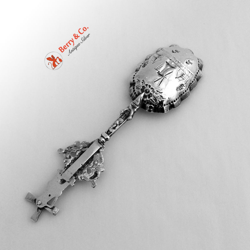 Dutch Windmill Sugar Spoon Ornate Scroll Handle 833
