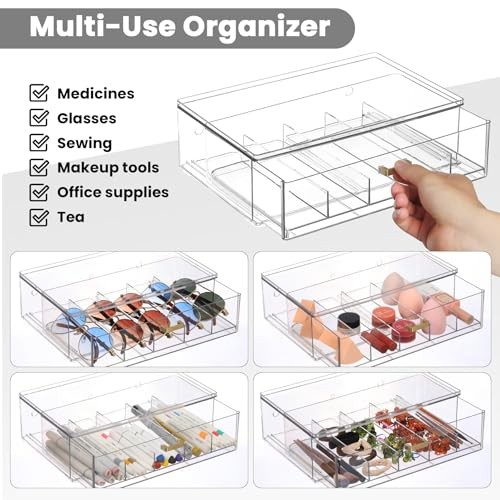 Clear Acrylic Sunglasses Organizer, Stackable Eyewear Storage with Gold 3 Pack