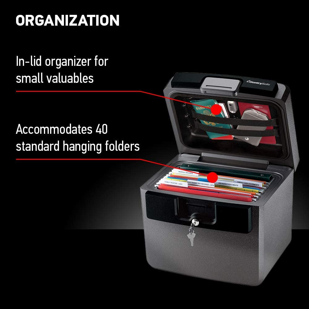 Black Fireproof and Waterproof Safe, File Folder and Document Box with Key Lock,