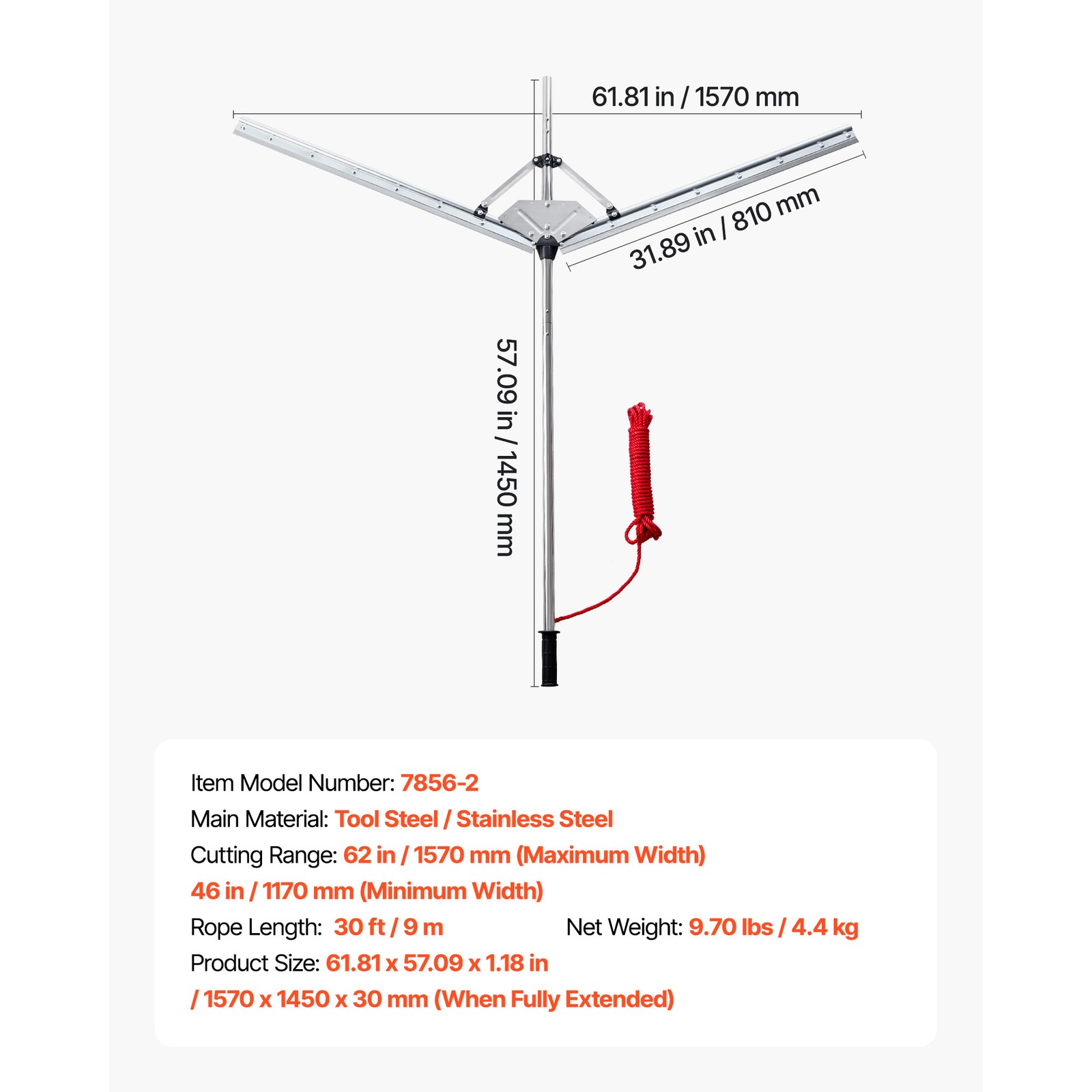 Lake Weed Cutter Pond Aquatic Plant Cutting Tool with 62 in Max Cut Width