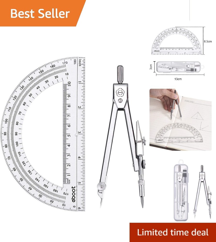 Lightweight Drawing Compass & Protractor Set - Essential for Every Student's Kit