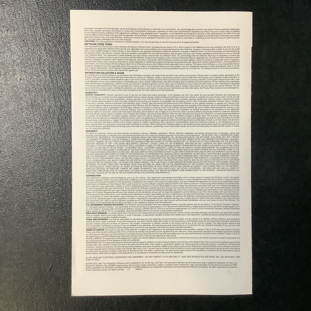 WWE 2K16 Microsoft Xbox 360 Instruction Manual Only