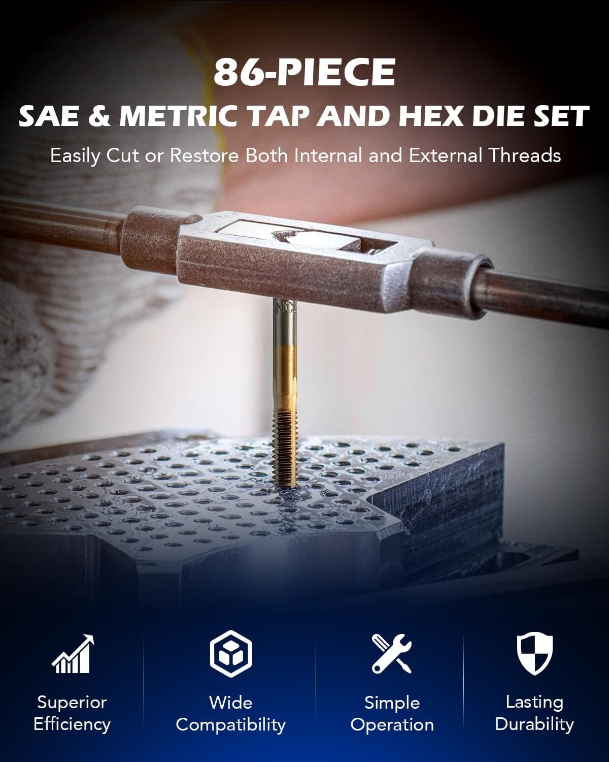 86PC Titanium Coated Steel Tap And Die Set SAE METRIC Tools Tapping Thread