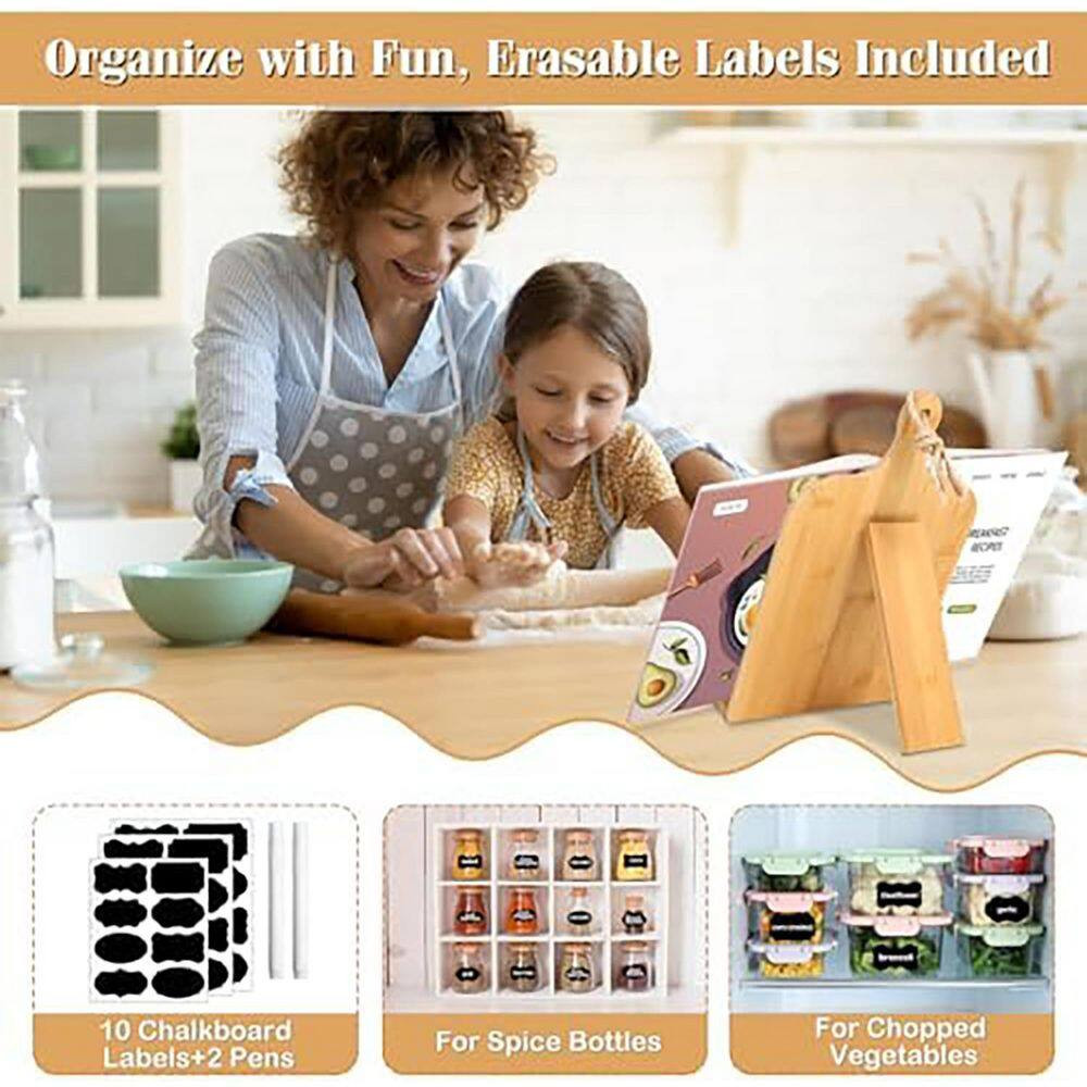 Bamboo Adjustable Recipe Stand Organizer with Conversion Chart Non-Slip Counter