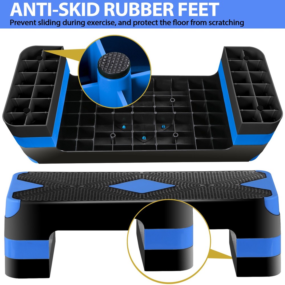 Aerobic Step Platform Exercise Step Adjustable Height 4"-6''-8' w/4 Risers Blue