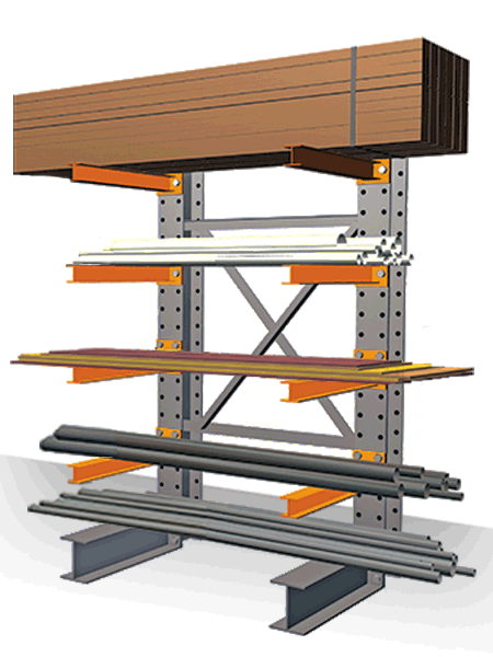 Structural Cantilever Racking Uprights - 16' Heavy Duty Double Sided Upright