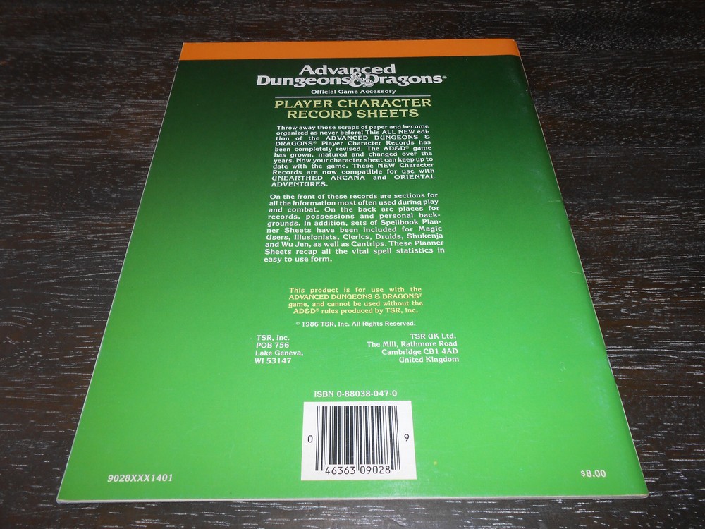 Player Character Record Sheets REF2 AD&D D&D Dungeons Dragons