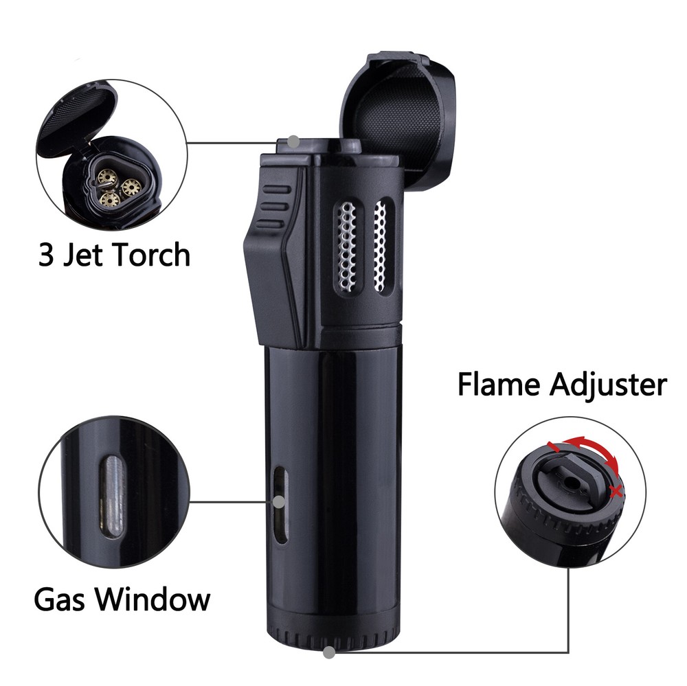 2 Pack Torch Lighter Triple 3 Jet Flame Refillable Butane Windproof Lighter