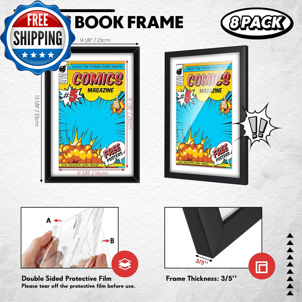 8 Pack Comic Book Frame UV Protection Comic Picture Magazine Frames...