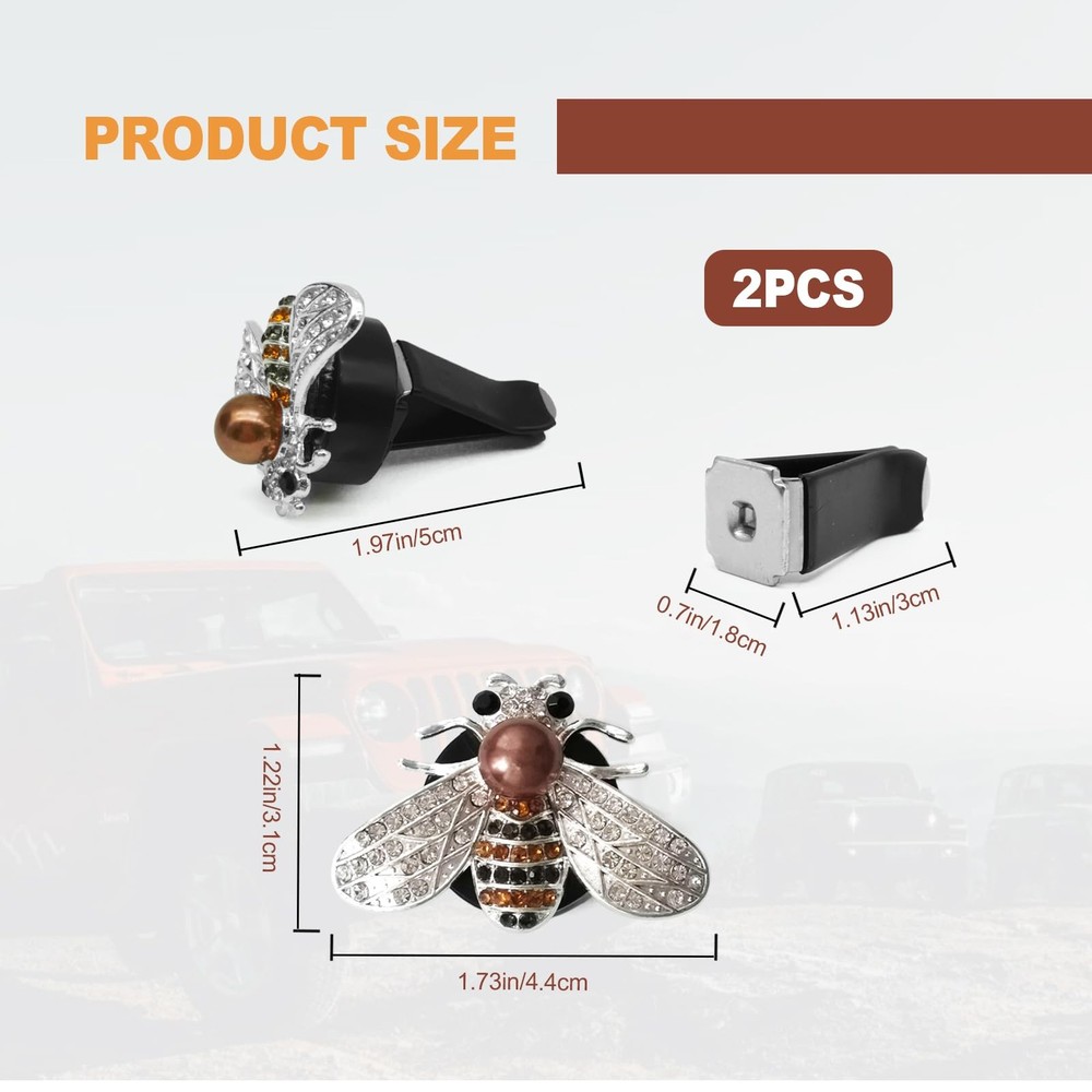 2 Pcs Shiny Bee Vent Clips, Car Diffuser Clip Rhinestone Diamond Silver