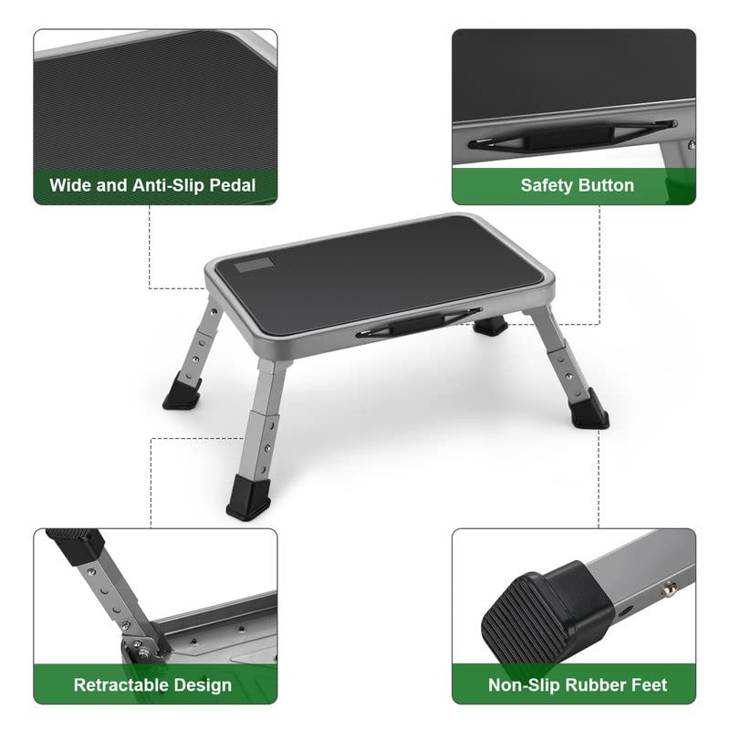 Jocauto Foldable Step Stool, Adjustable, Non-Slip Platform, Iron, 330lbs Cap.