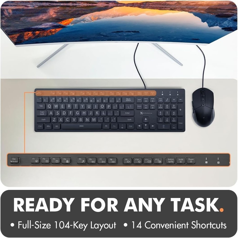 X9 Easy View Wired Keyboard and Mouse Set - 104 Keys with Versatile Illumination
