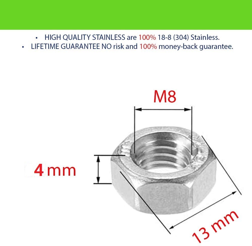 M8 Finished Hex Nuts Stainless Metric