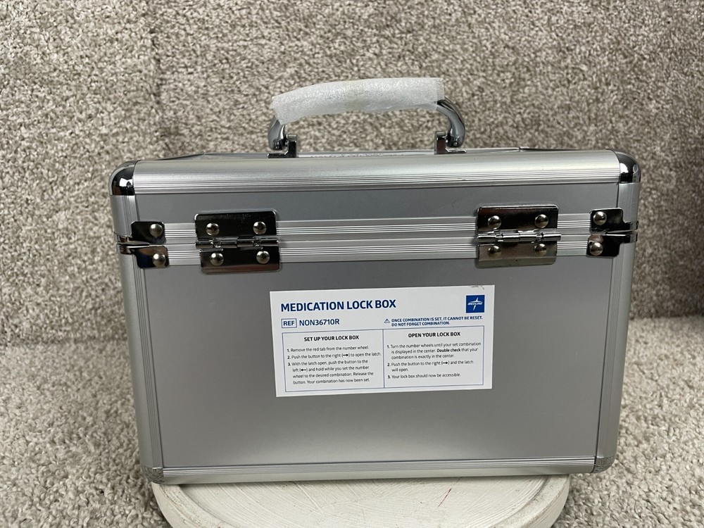 Medline Medication Combination Lock Box Lightweight w/ Removable Tray Gray