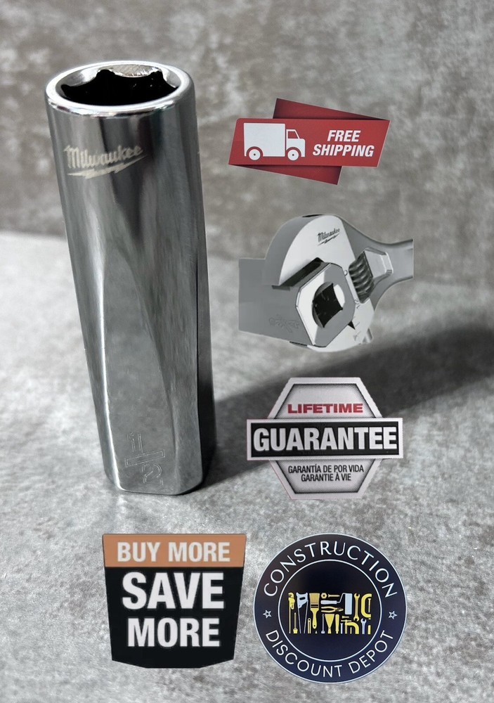 Milwaukee 45-35-5000 3/8 Drive 1/2 SAE Deep Socket w/ FOUR FLAT