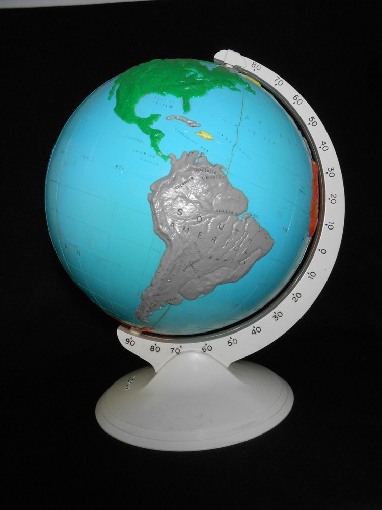 SCARCE MID-20TH C VINT 1961 12" TOPOGRAPHIC PLASTIC GLOBE, ELDON, LOS ANGELES CA
