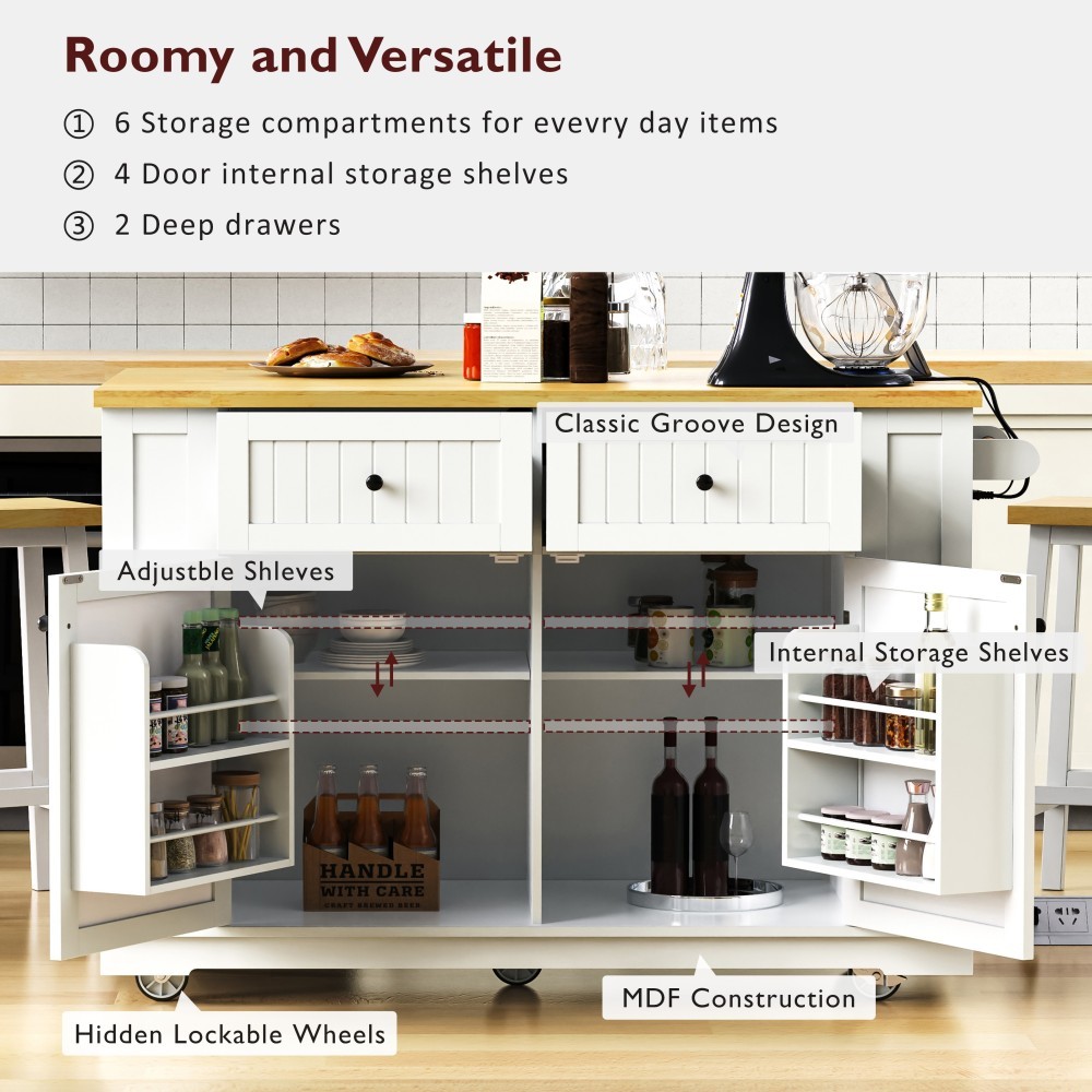 Kitchen Island with Drop Leaf 5 Open Side Racks