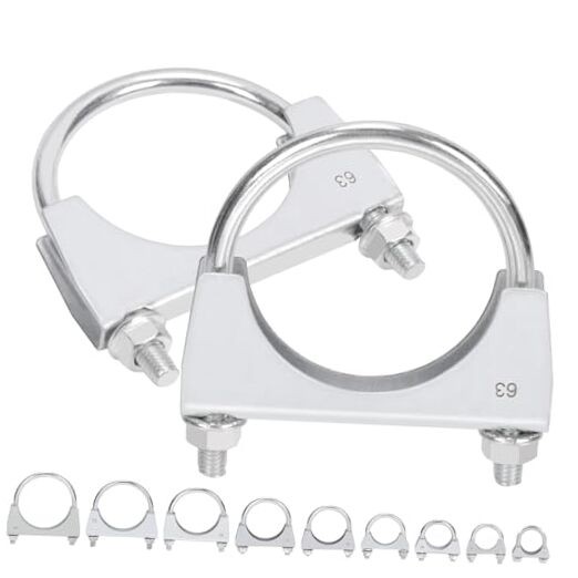 2Pcs (63mm) Exhaust U Clamps, U Bolt Muffler Clips, Silver Steel, 2-1/2"