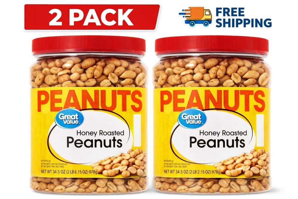 (2 pack) Great Value Honey Roasted Peanuts, 34.5 oz