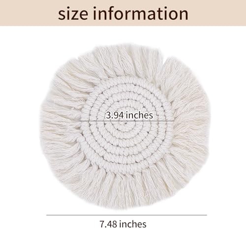 Handcrafted 2-Pack Boho Macrame Coasters, Super Absorbent Cotton Rope with